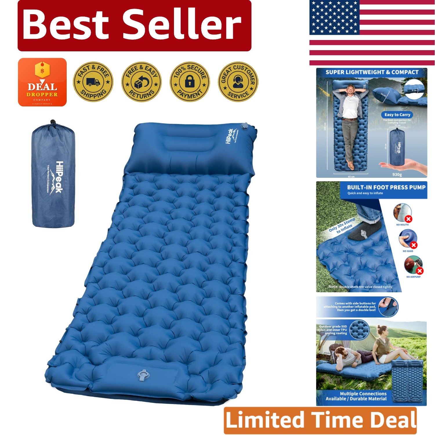 Ergonomic Inflatable Sleeping Mat with Built-in Pump - Ideal for Camping Trips
