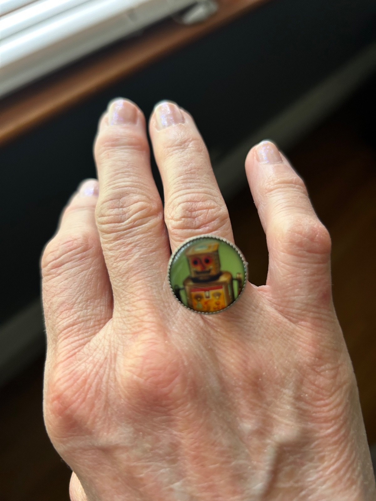 Handcrafted Silver Wire Wrapped Robot Ring - Size 6