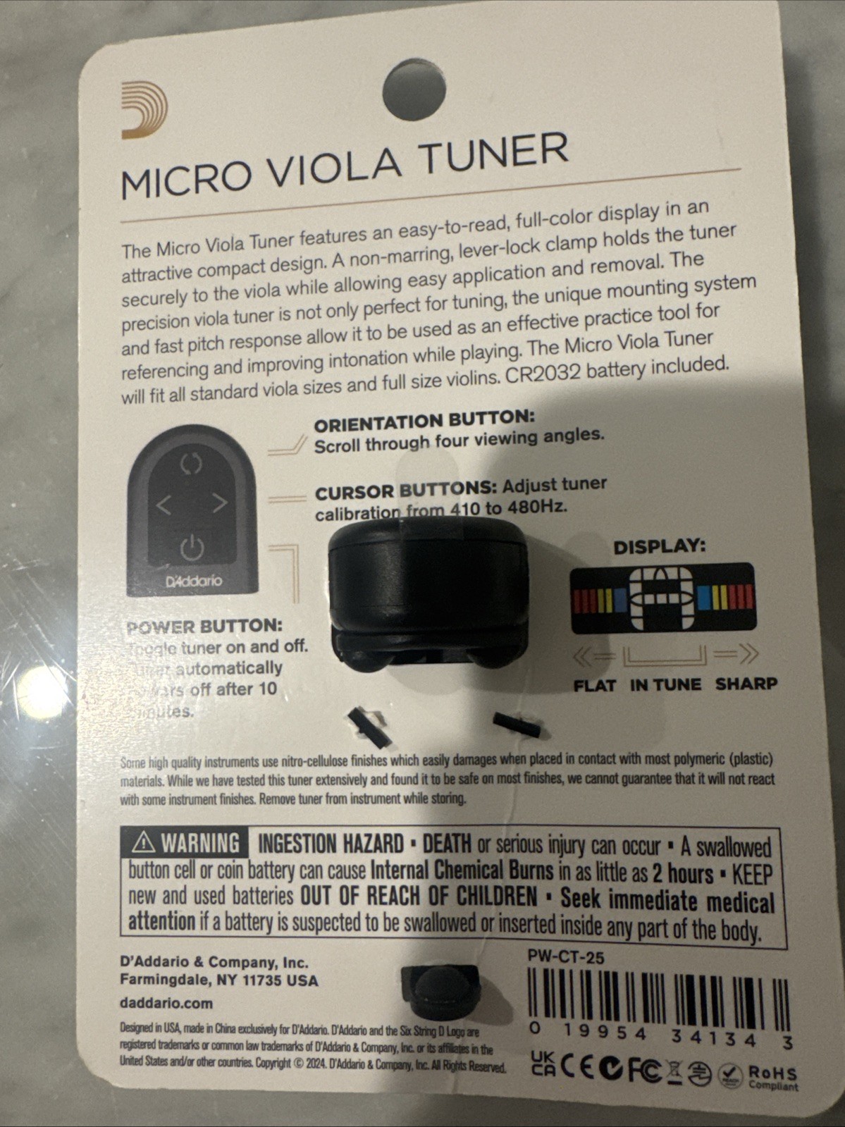 D'Addario Micro Rechargeable Viola Tuner