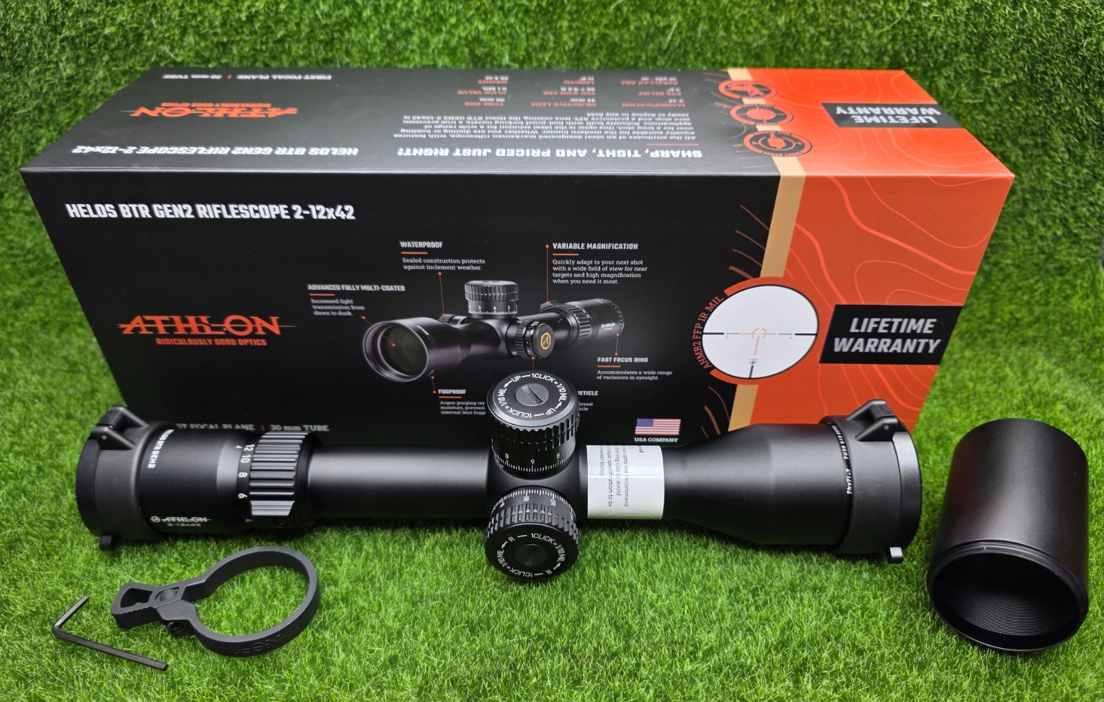 Athlon Helos BTR Gen2 2-12x42mm AHMR2 FFP IR Mil Illum. Reticle, Black - 214105