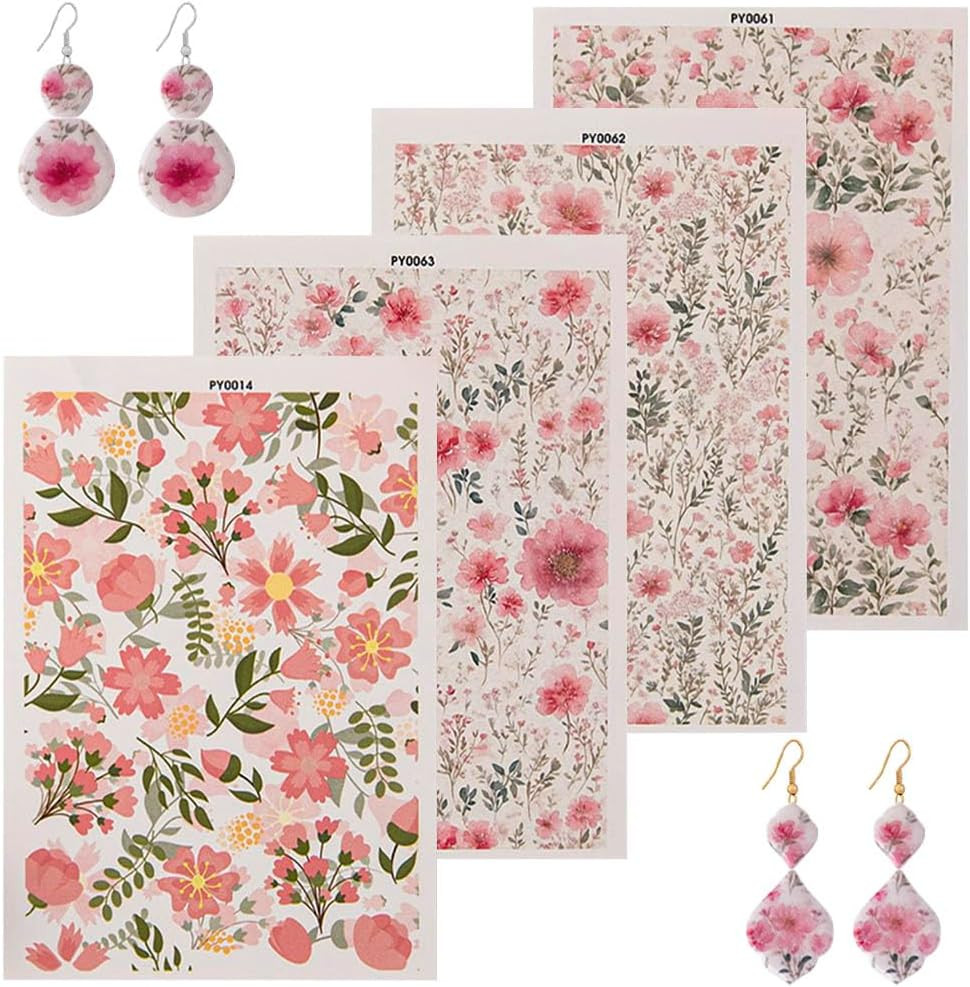 Polymer Clay Transfer Paper 4 PCS Colorful Flowers Water Soluble Transfer Sheet