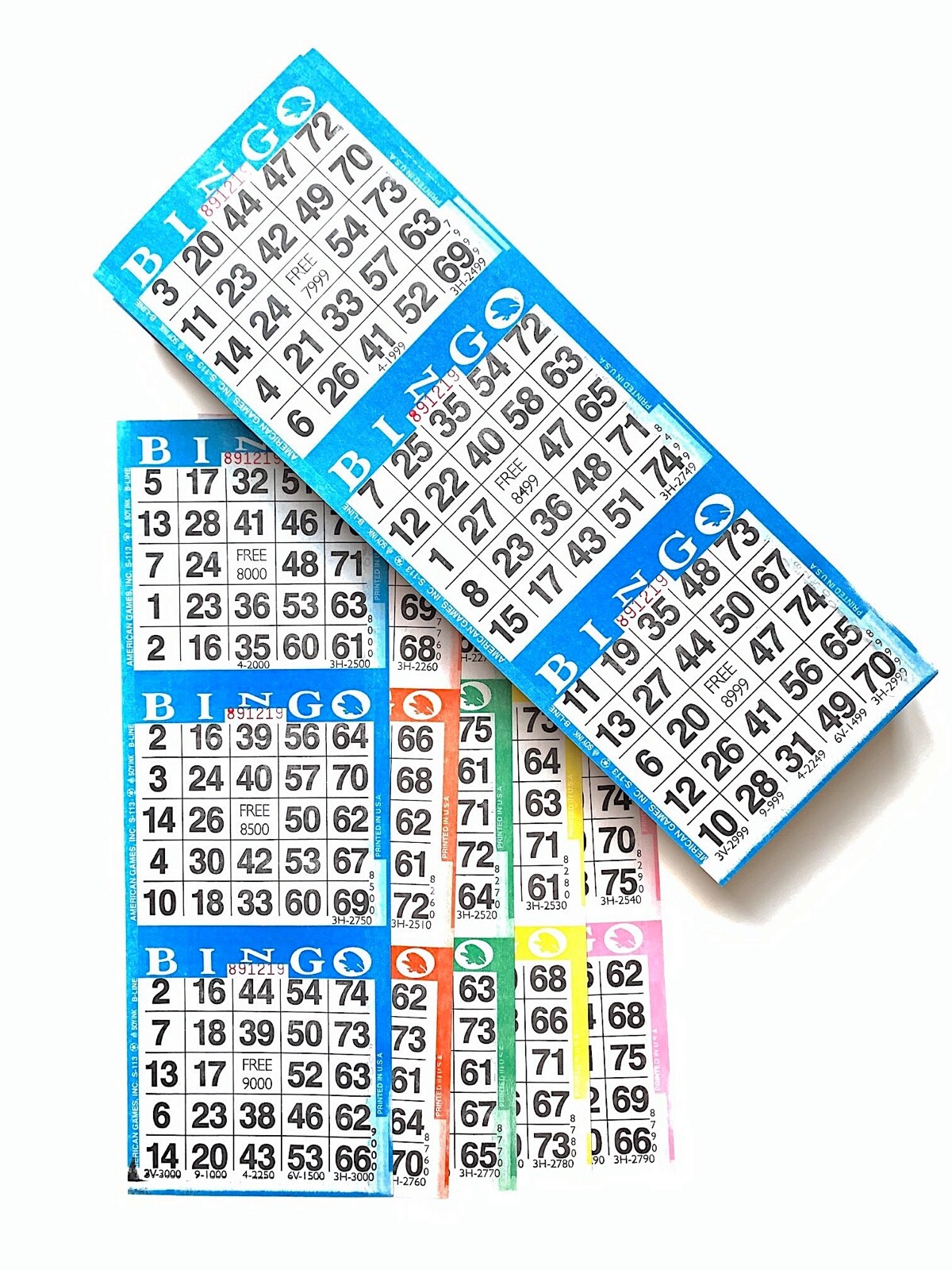 Bingo Paper Cards-100 Books- 3 on 10 up Standard Rotation Colors- 1000 Sheets