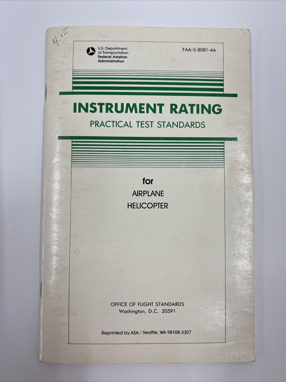 Instrument Rating Practical Test Standards for Airplane & Helicopter 1989