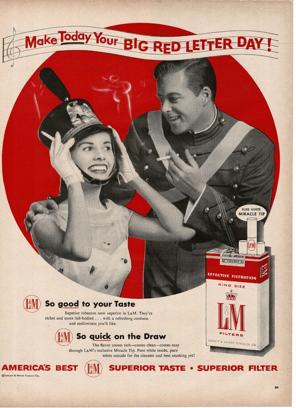 1956 L&M Cigarettes U.S. Army West Point Cadet Band Member Vintage Print Ad