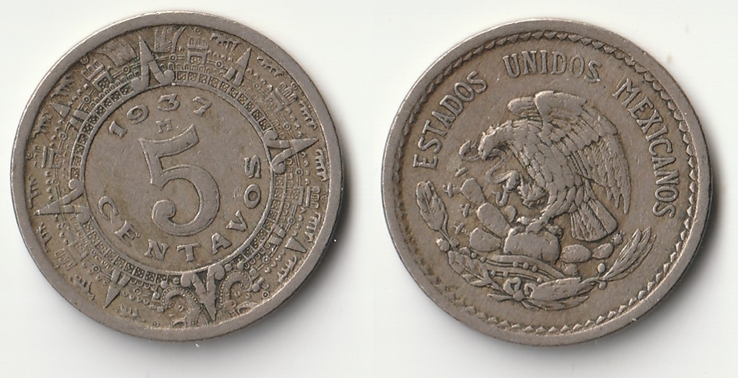 1937 Mexico 5 centavos coin #2