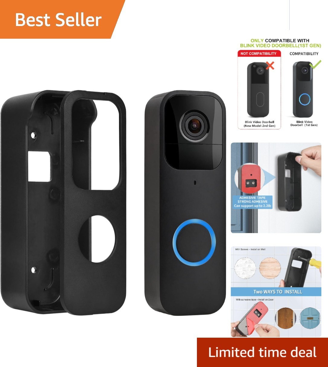 No-Drill Adhesive Door Mount for Blink Doorbell 2021 - Weatherproof Security