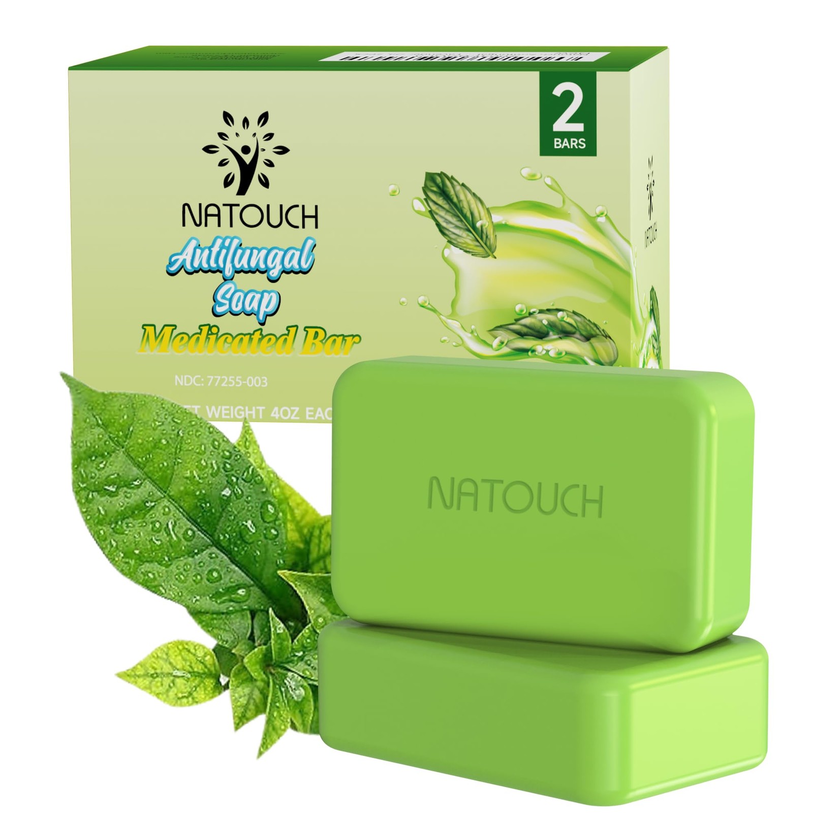 Natouch Antifungal Medicated Soap Bar, Athletes Foot Jock 4 Ounce (Pack of 2)