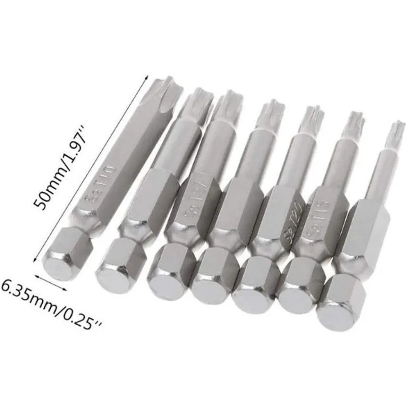 7PCS 5 Point Star Screwdriver Bits Set S2 Magnetic Torx Security 50mm 1/4 Hex