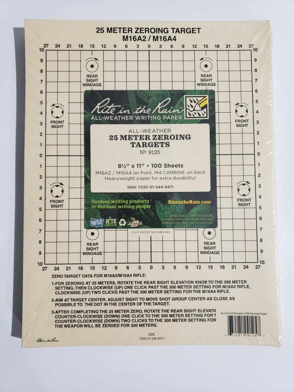Lot of 100 Rite in the Rain All-Weather M16A2/M4 ZERO Targets  Buy 10 get 3 free