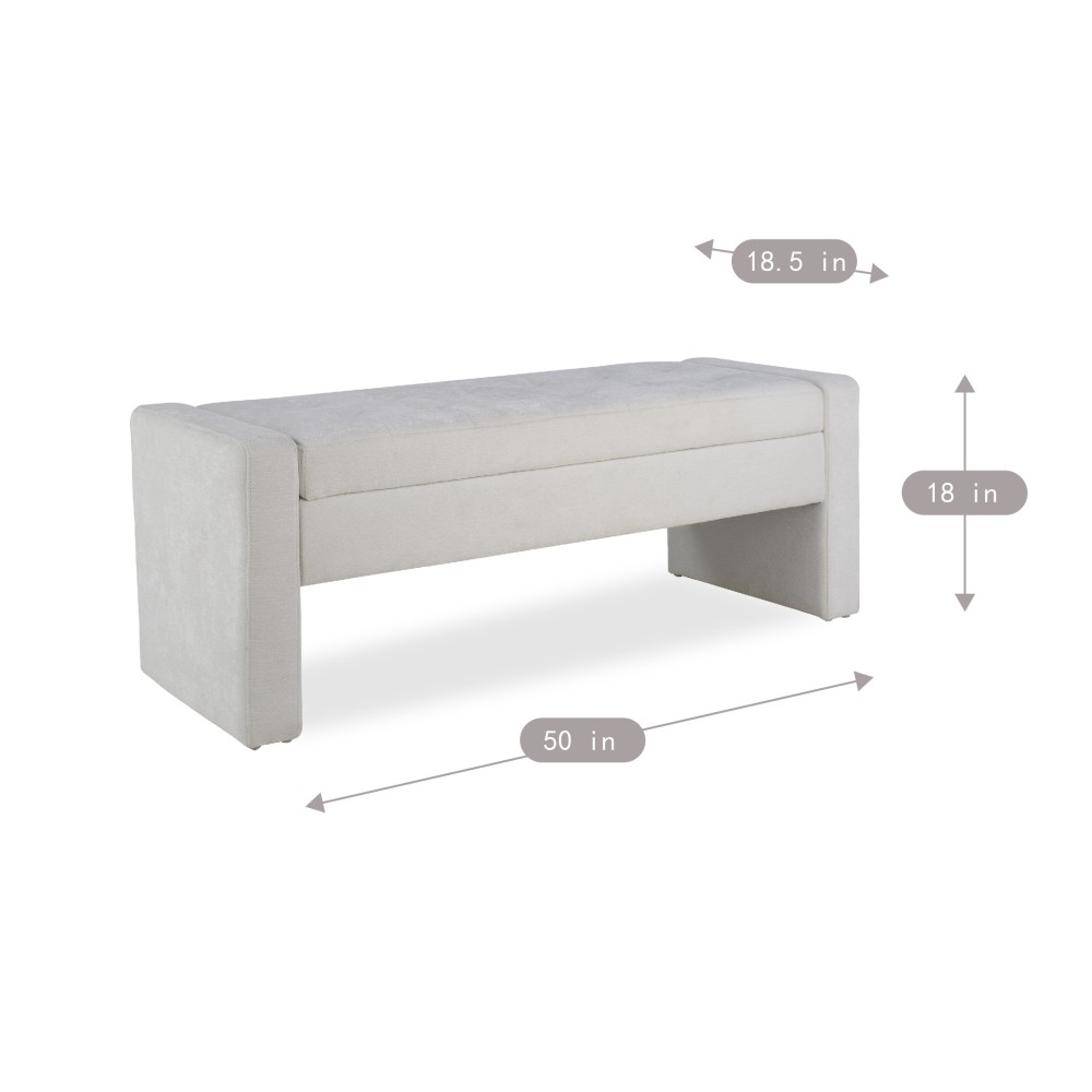 50" Modern Upholstered Storage Bench with Tufted Seat, Fabric Ottoman Bench