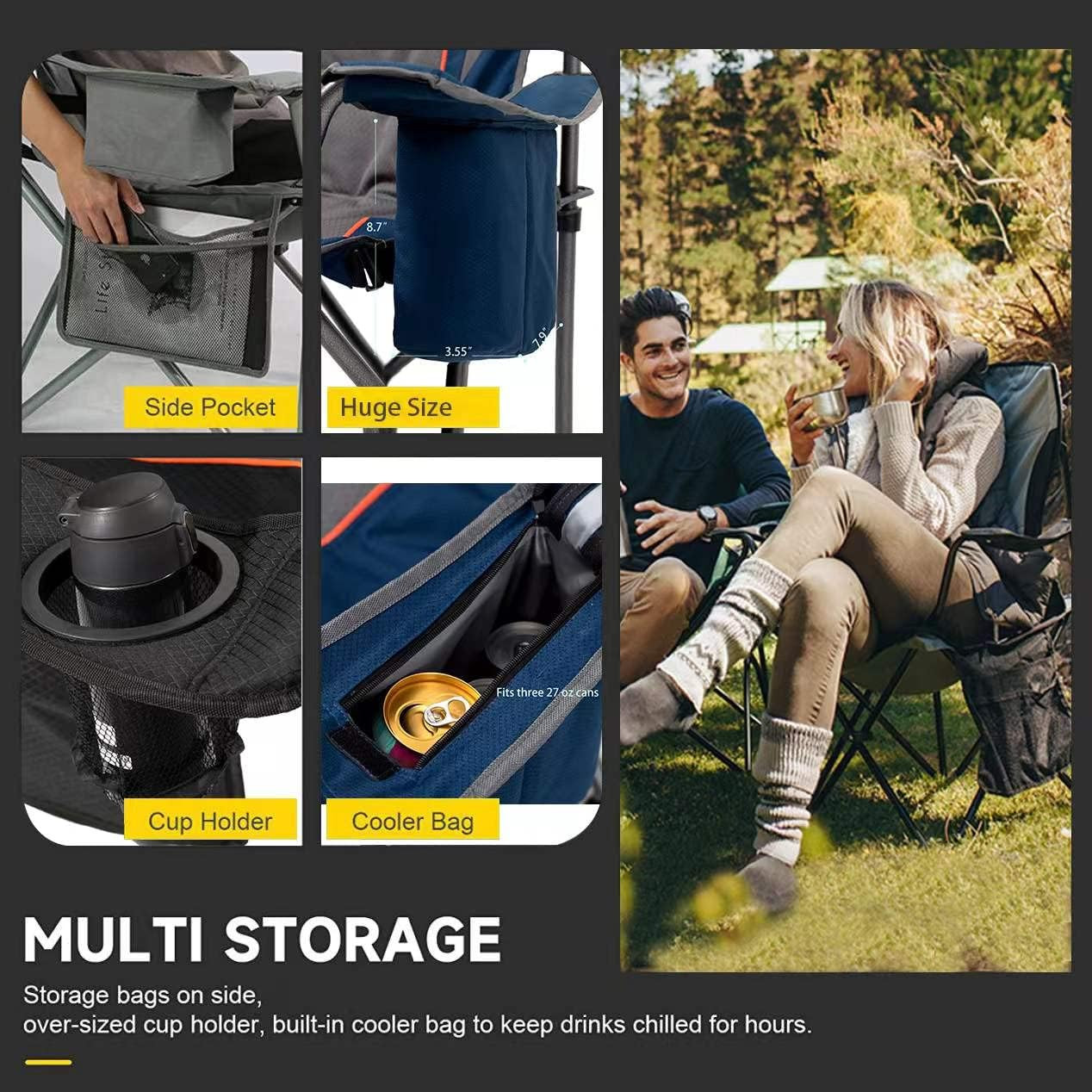 Oversized Heavy Duty Camping Chair with Lumbar Support & Cooler Bag, 450 LBS