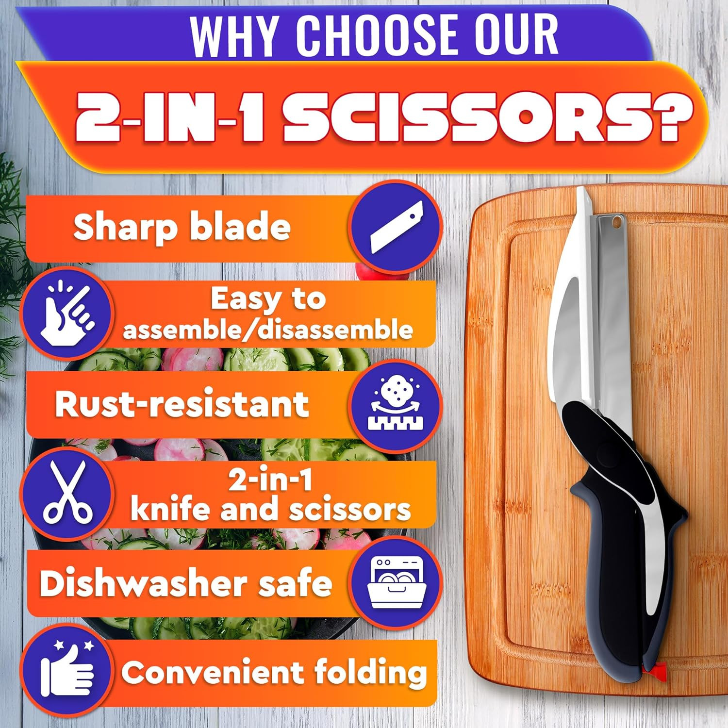 Cutting Board Scissors - Smart Kitchen Scissors with Cutting Board Vegetable Sci