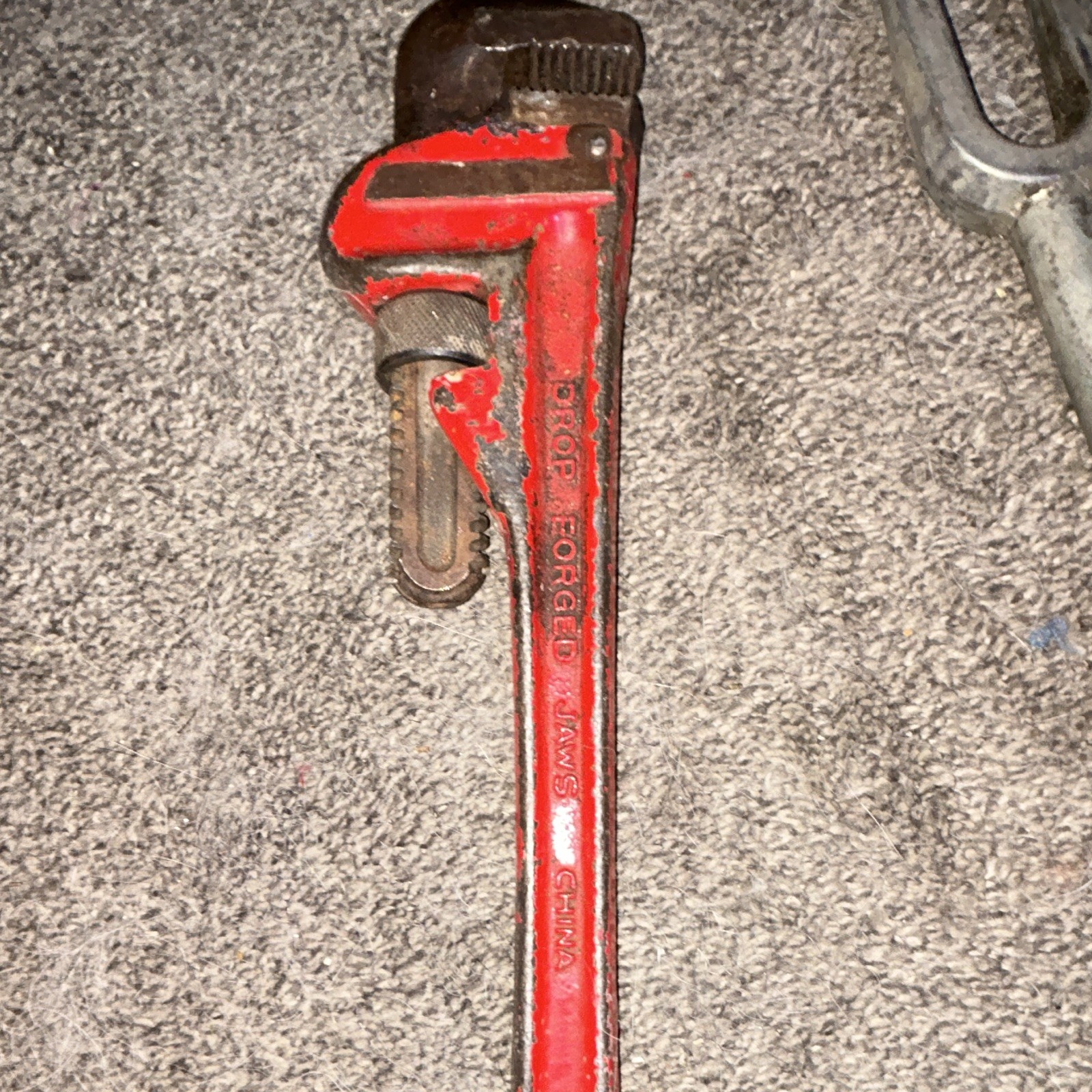 14" Adjustable Pipe Wrench, Serrated Jaw, Steel, Non-Ratcheting, Red
