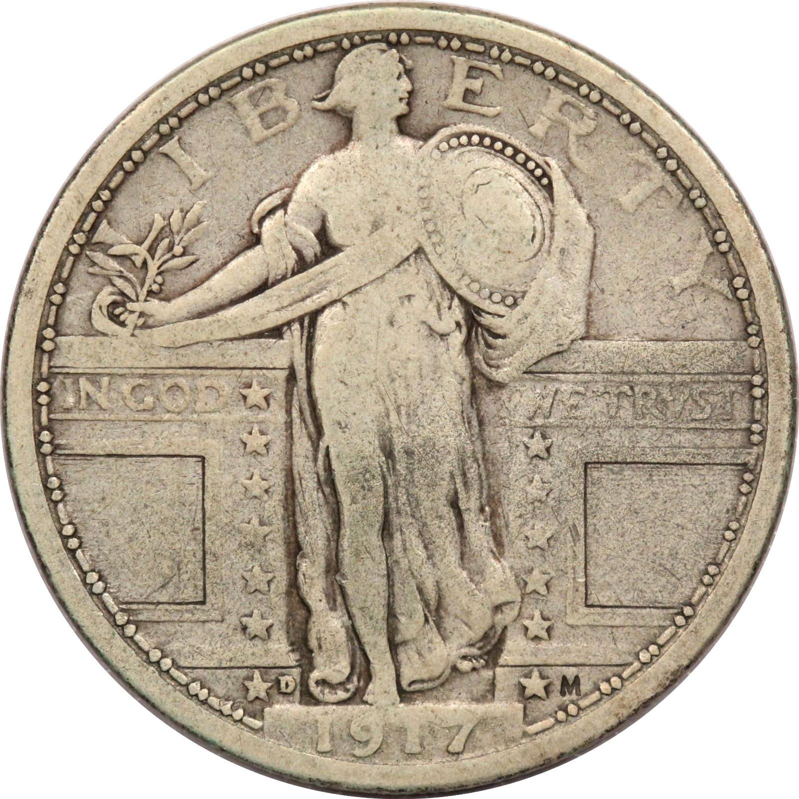 1917-D Type 1 Standing Liberty Quarter 25C, Fine F