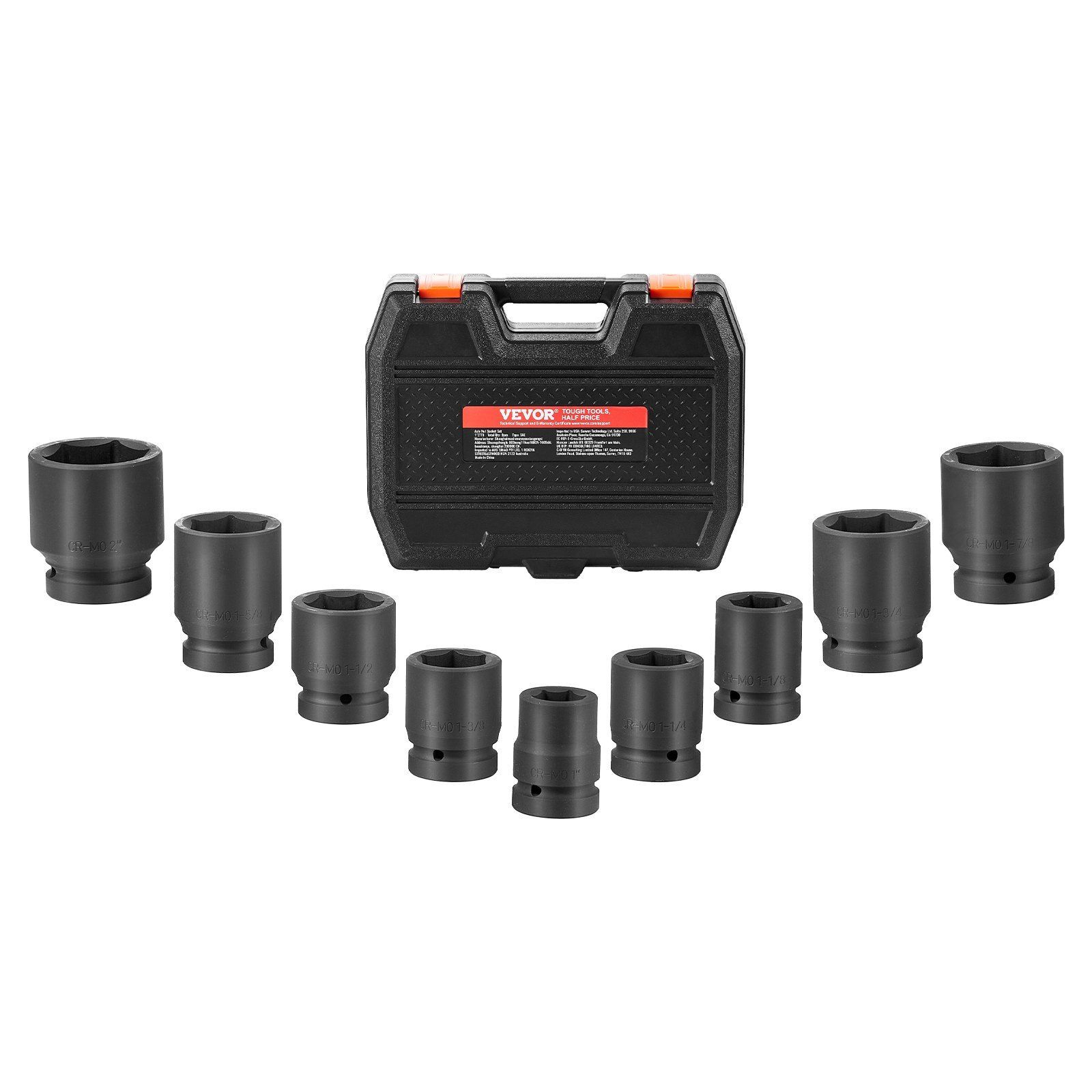Axle Nut Impact Socket Set 1" Drive 6-Point 9PCS SAE Spindle Nut Socket