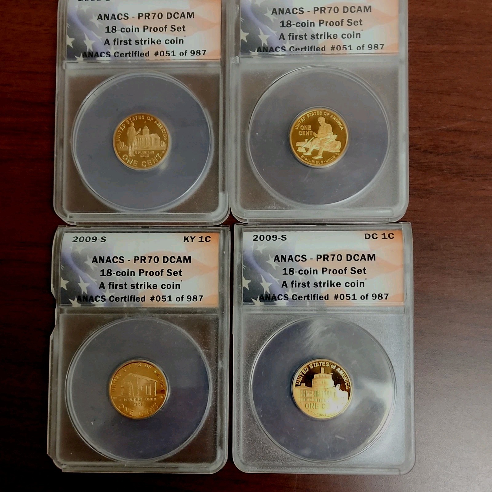 BRONZE edition ANACS PR70 DCAM Proof 2009-S Lincoln 1c Cent 4 - Coin Set