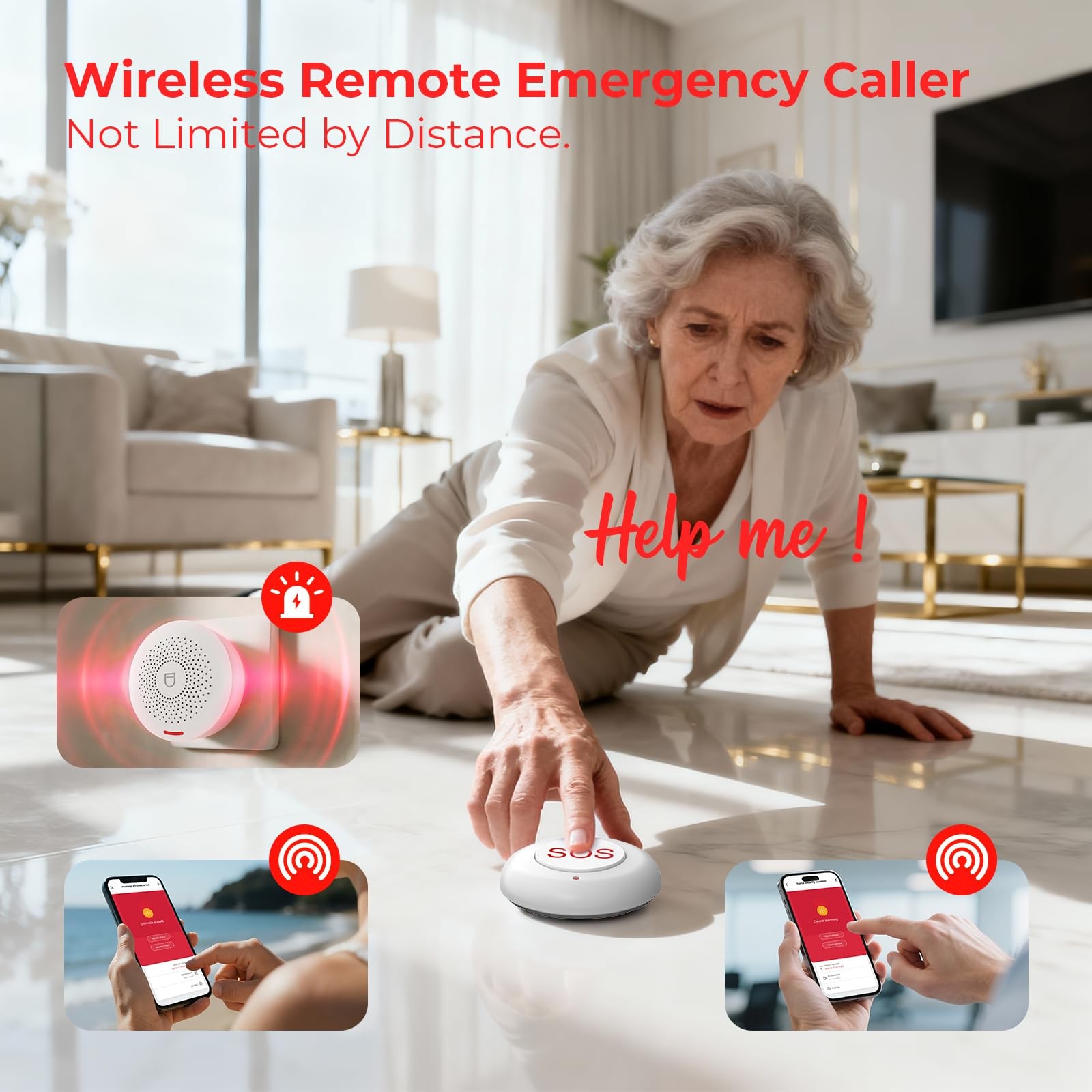 Caregiver Call Button Wireless Call Button for Elderly at Home,WiFi Panic But...