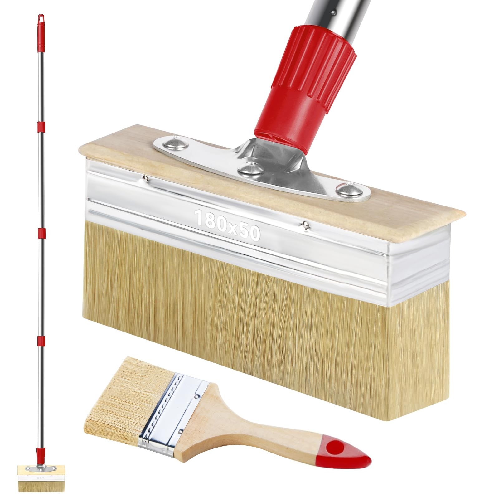 60" Long Handle 7" Deck Stain Brush Applicator 1 Large, 1 Small, Red, Wood