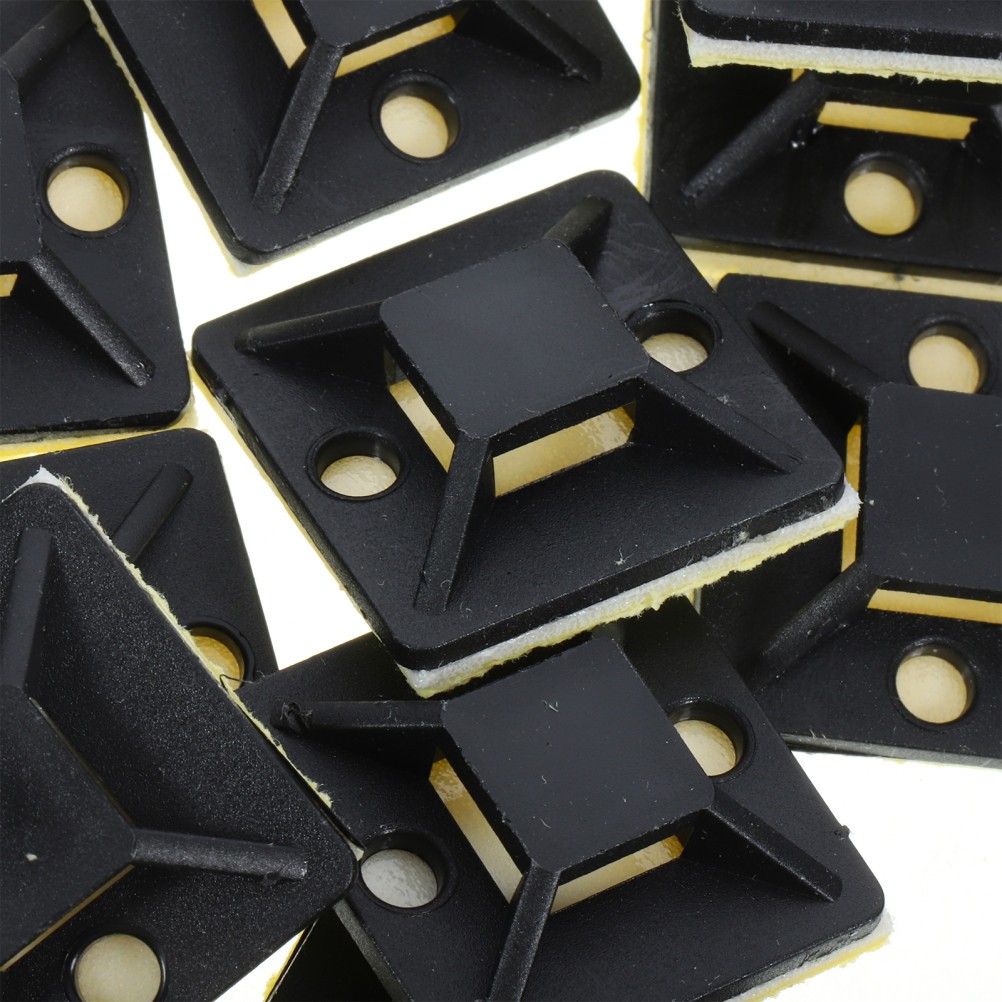 100Pcs Black Cable Tie Mount Adhesive Bases for Wire Tie Downs Durable