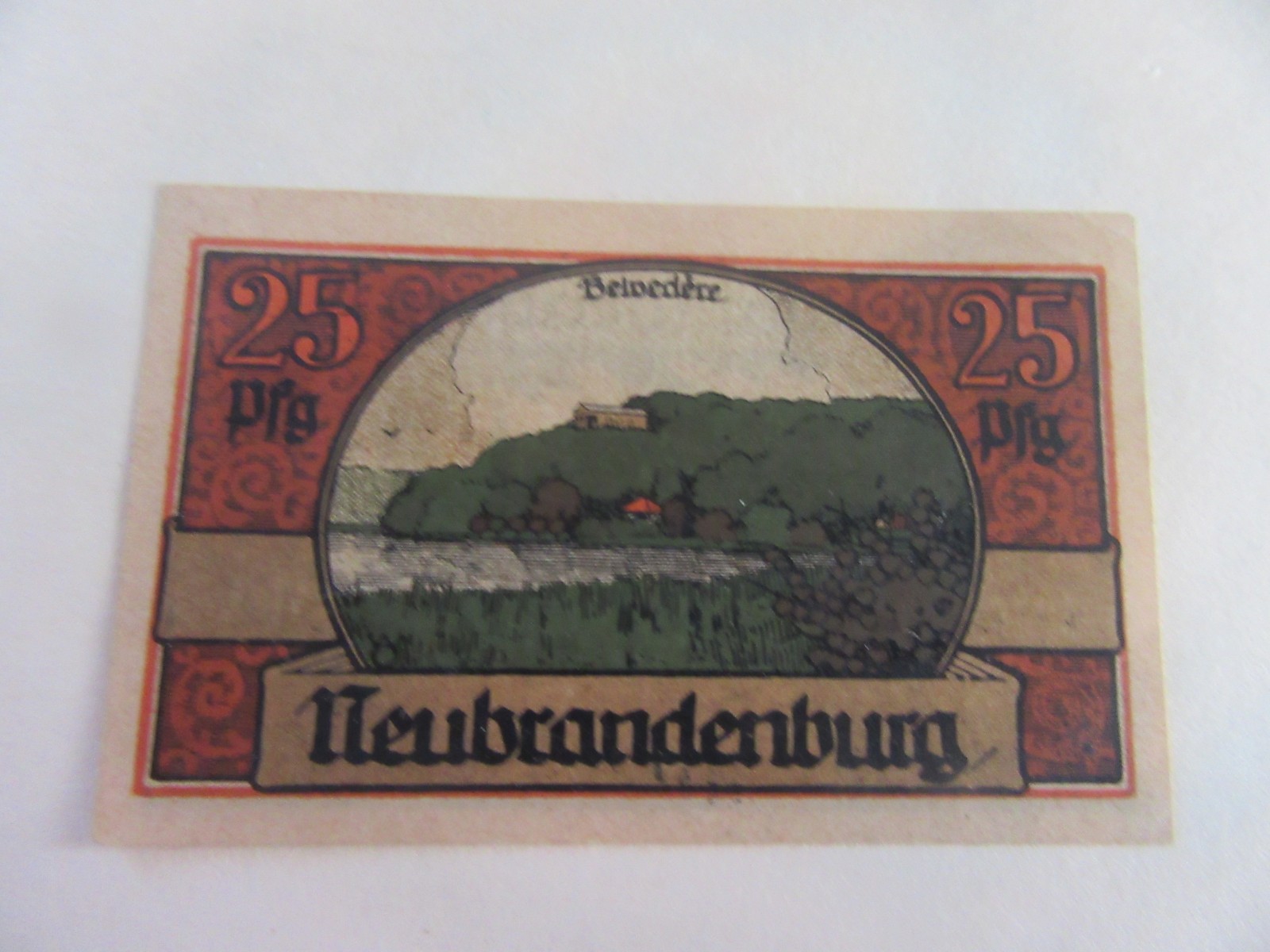 German Notgeld 25pf Note City Of Neubrandenburg Uncirculated Condition