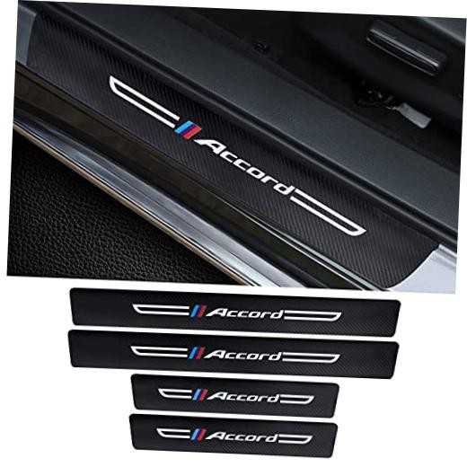 4PCS Carbon Fiber & Textured Leather Car Door Sill Protectors, Compatible with