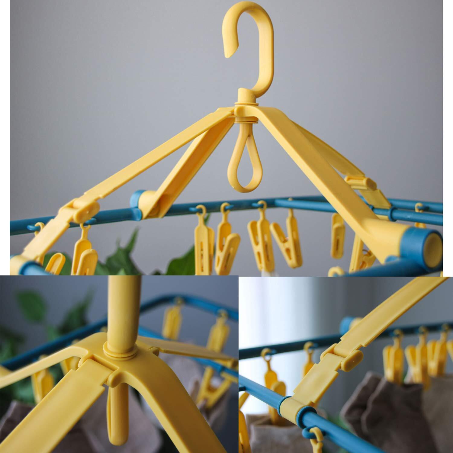 Drip Hanger Foldable Clip Hangers Plastic with 32 Drying Clips Wind-Proof Hoo...