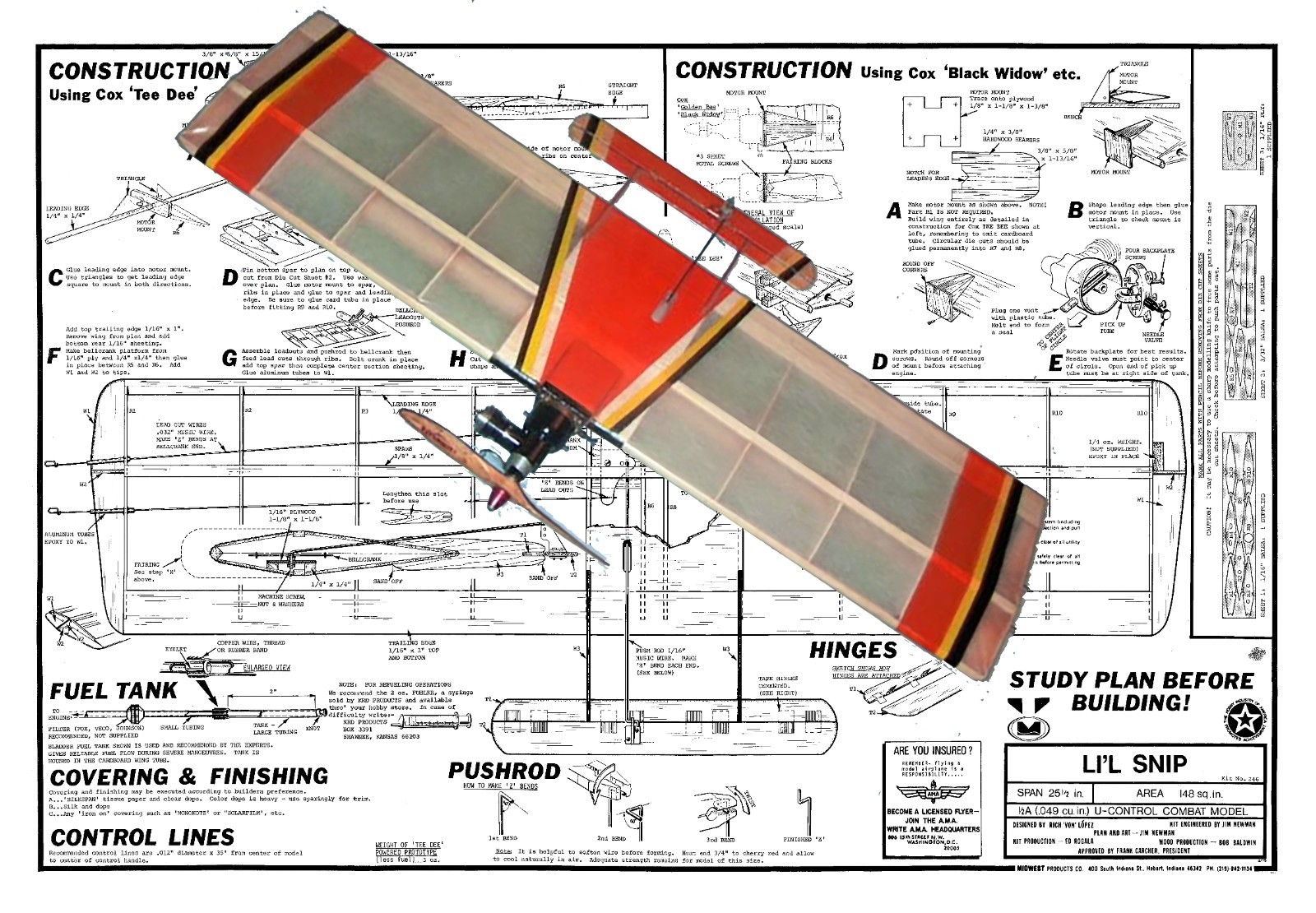 Midwest Model Airplane Plans (UC): Li'l Snip 1/2A 26½in Combat by Rich Lopez
