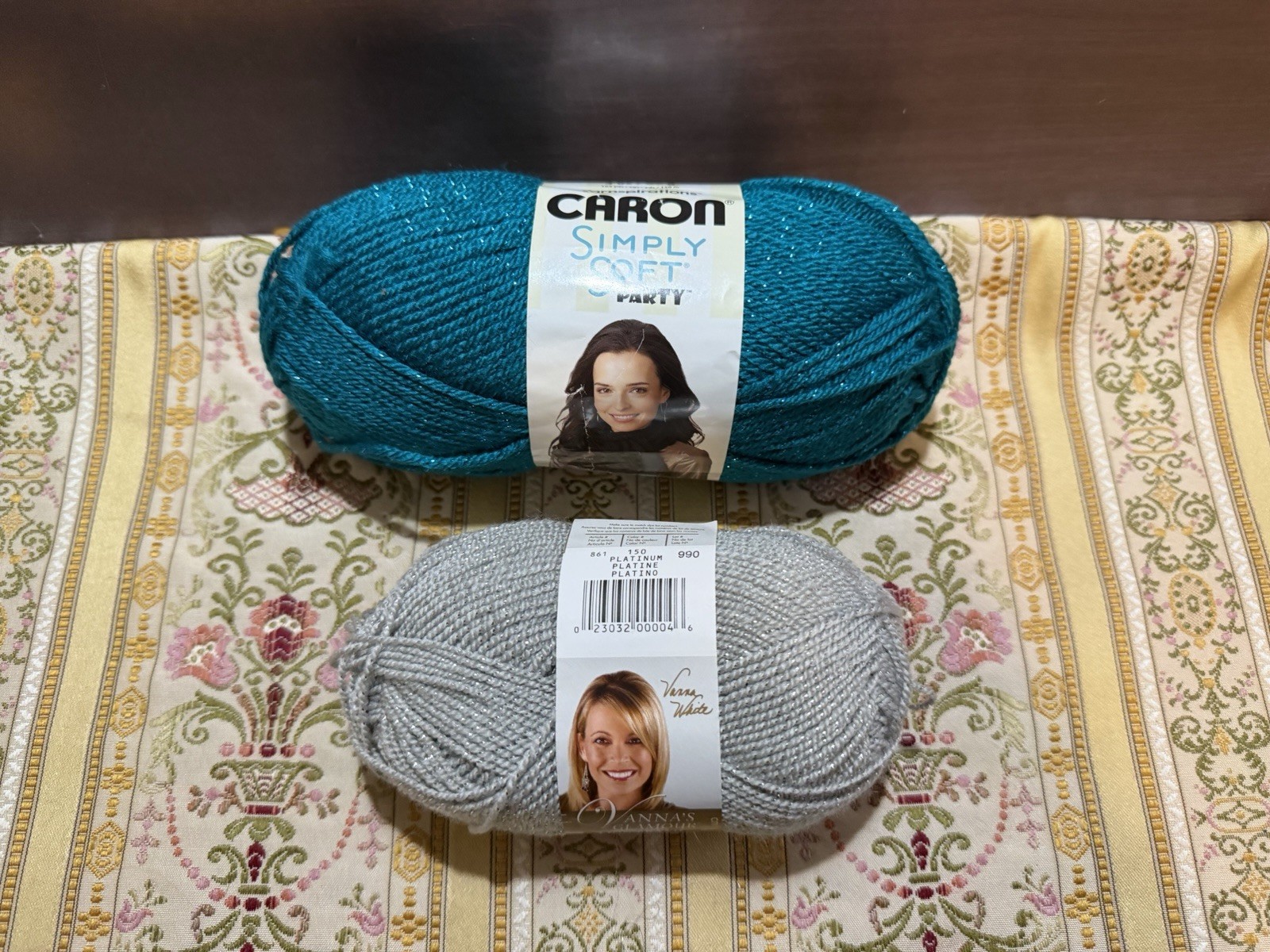 Caron Simply Soft Party Yarn-Teal Sparkle Vanna's Glamour Platinum LOT of 2