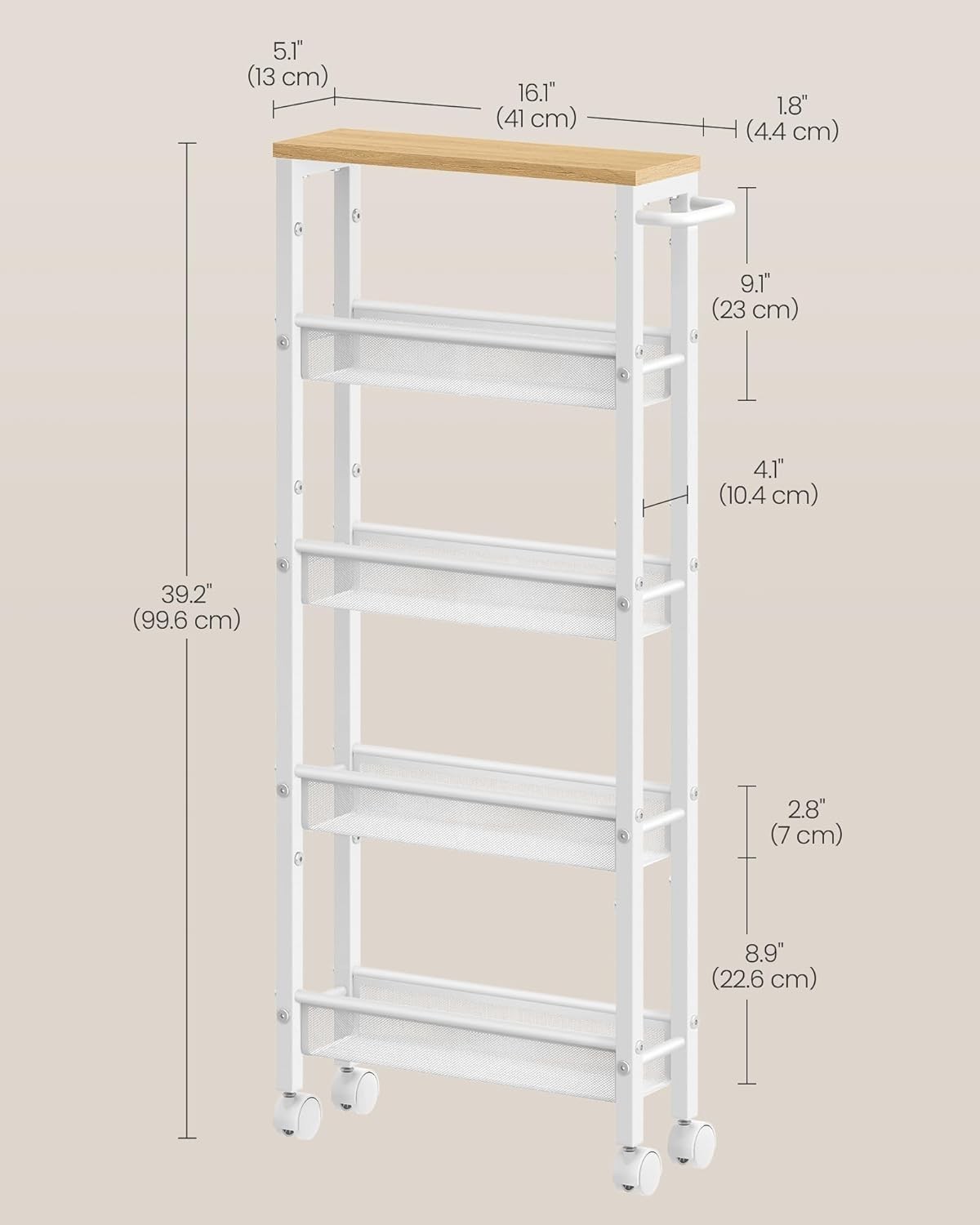 Space-Saving 5-Tier Slim Rolling Cart - Perfect for Home Office & Kitchen
