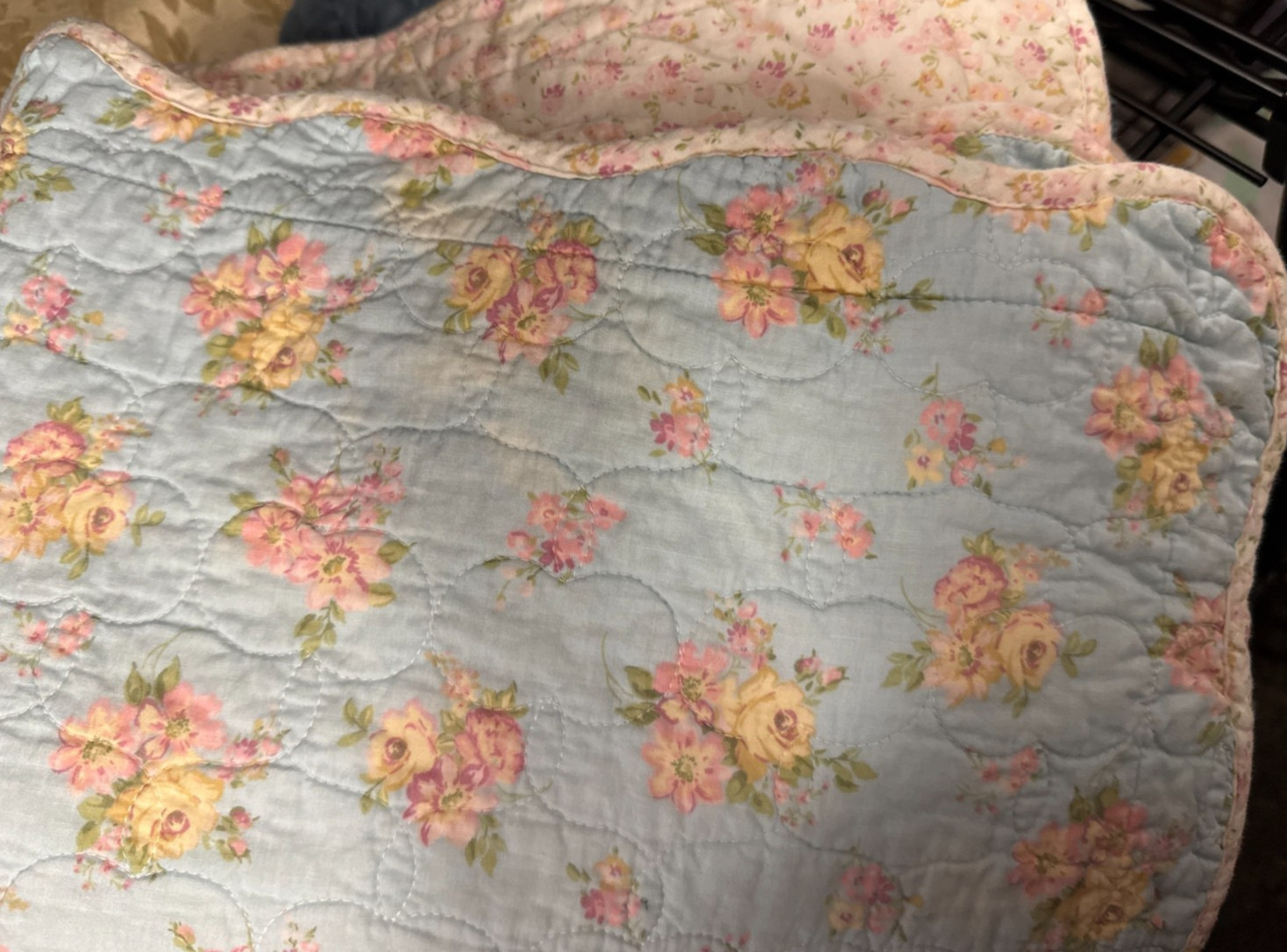 Home Classics ~ Blue Floral (2) Std Quilted Shams 20 X 26