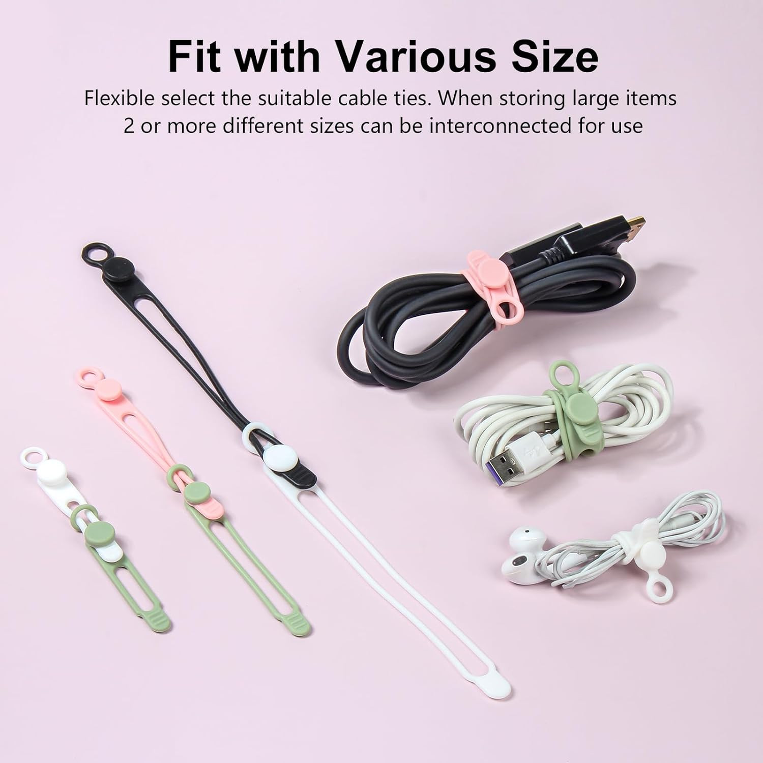 Oneleaf 30Pcs Cord Organizer, Silicone Cable Ties Reusable, Cord Ties for Electr
