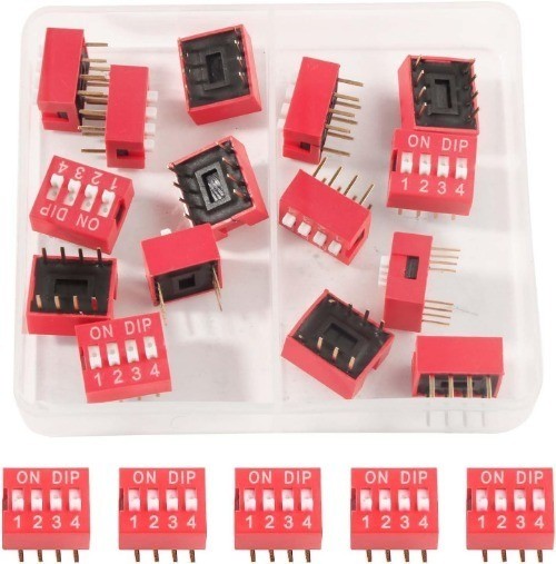 Double Row Dip Slide Switch 4 Position 2.54mm PCB Mountable On Off Style: 4pin