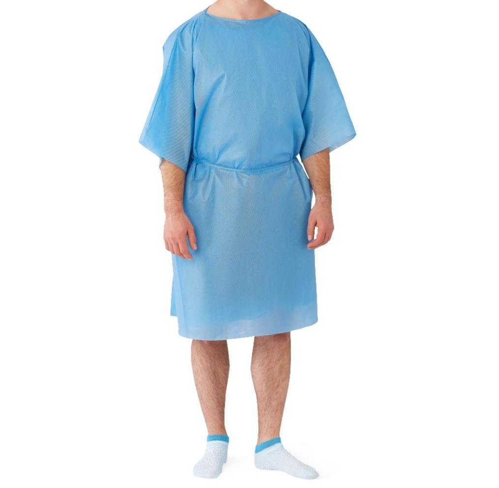 Medline Disposable Multilayer Patient Gown Short Sleeve Front/Back Opening Lg