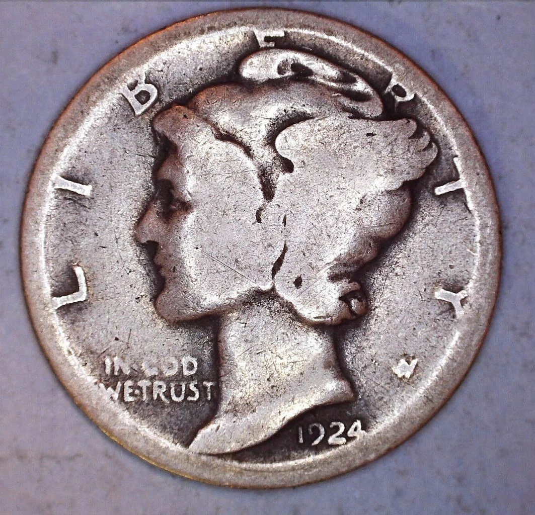 1924 S Mercury Dime circulated 90% Silver AG to Good