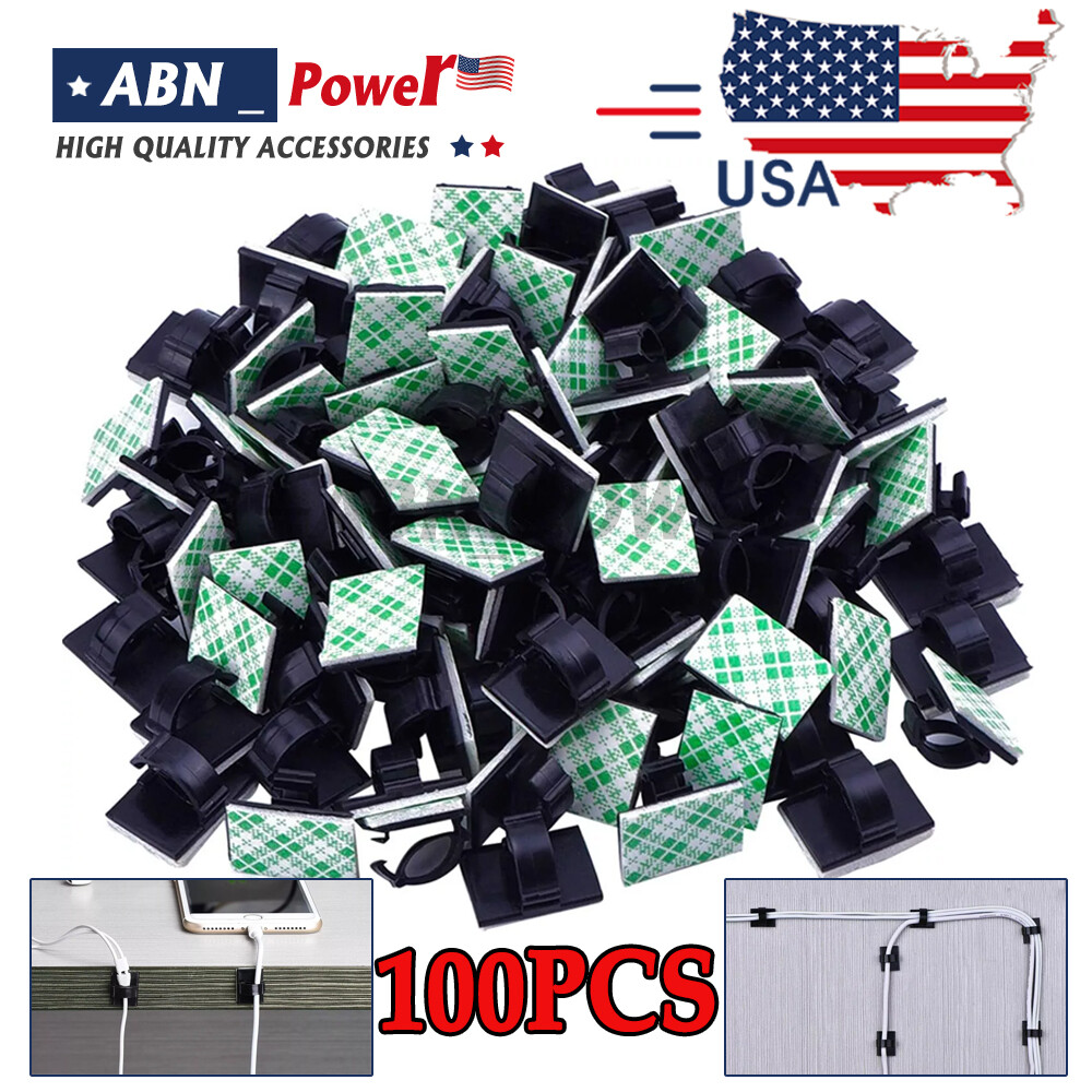 100Pcs Cable Clips Self-Adhesive Cord Wire Holder Management Organizer Clamp