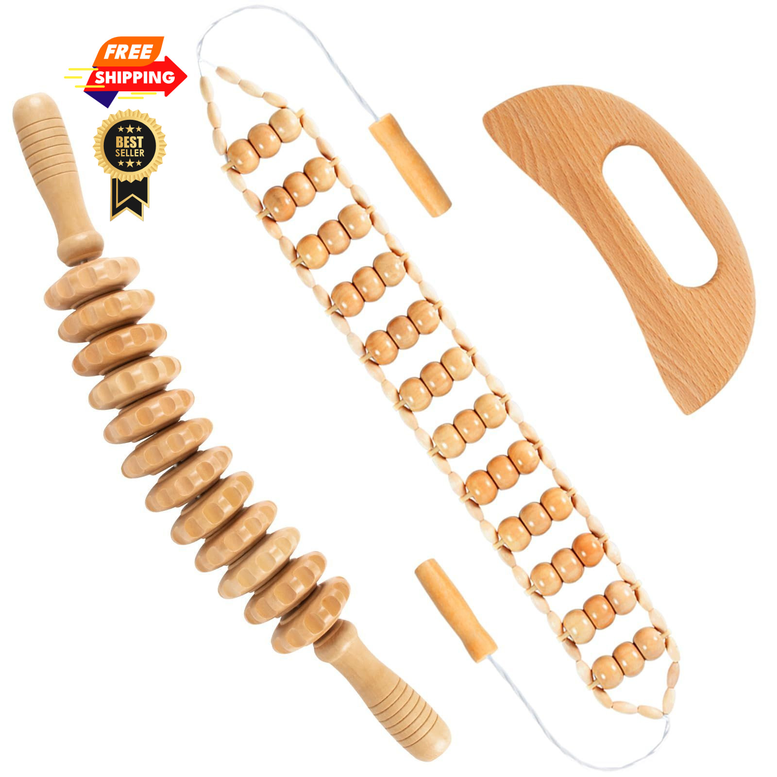 3 in 1 Wood Therapy Massage Tools Maderoterapia Kit Lymphatic Drainage Khaki