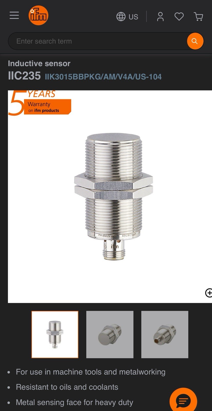Inductive sensor IIC235 IIK3015BBPKG/AM/V4A/US-104.  Free shipping