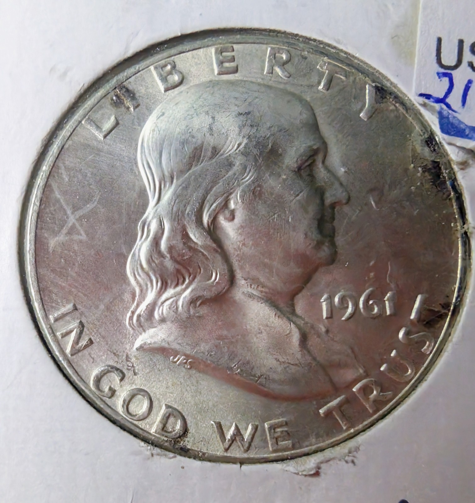 1961 D FRANKLIN HALF DOLLAR 90% SILVER BU, FBL, minor DDR