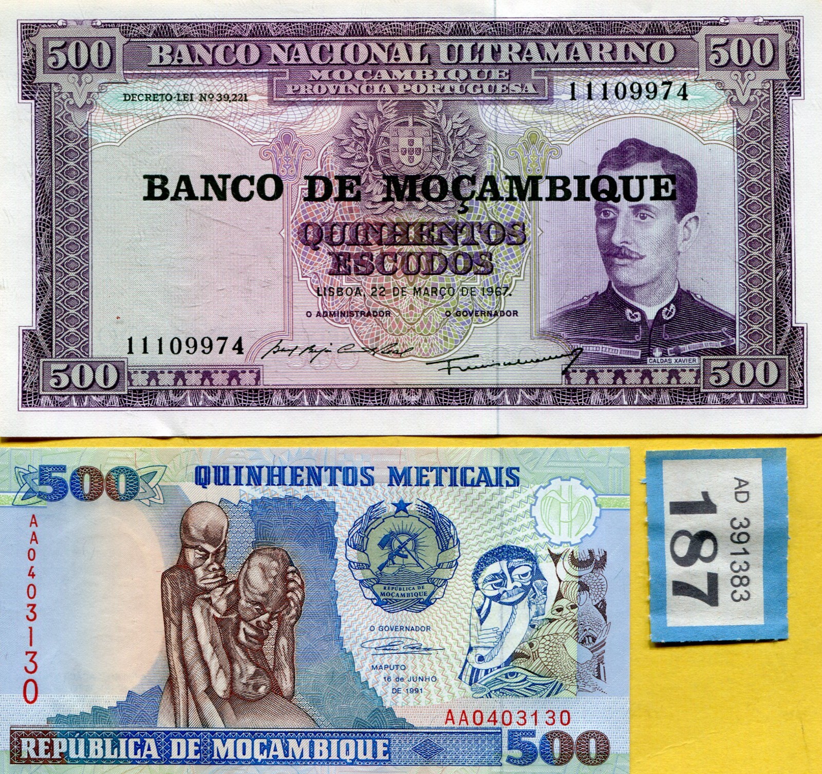 2  banknotes of    Mozambique
