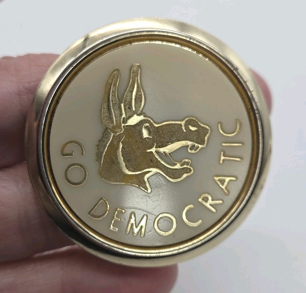GO DEMOCRATIC Donkey Political Tie Bar Clip Mid-Century Modern Gold Tone