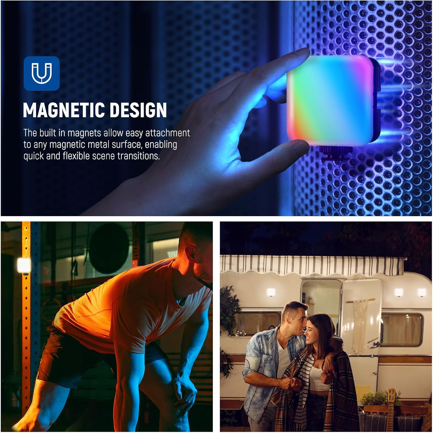 Magnetic RGB LED Camera Light Panel 360° Mini Video Lamp USB Rechargeable 6W