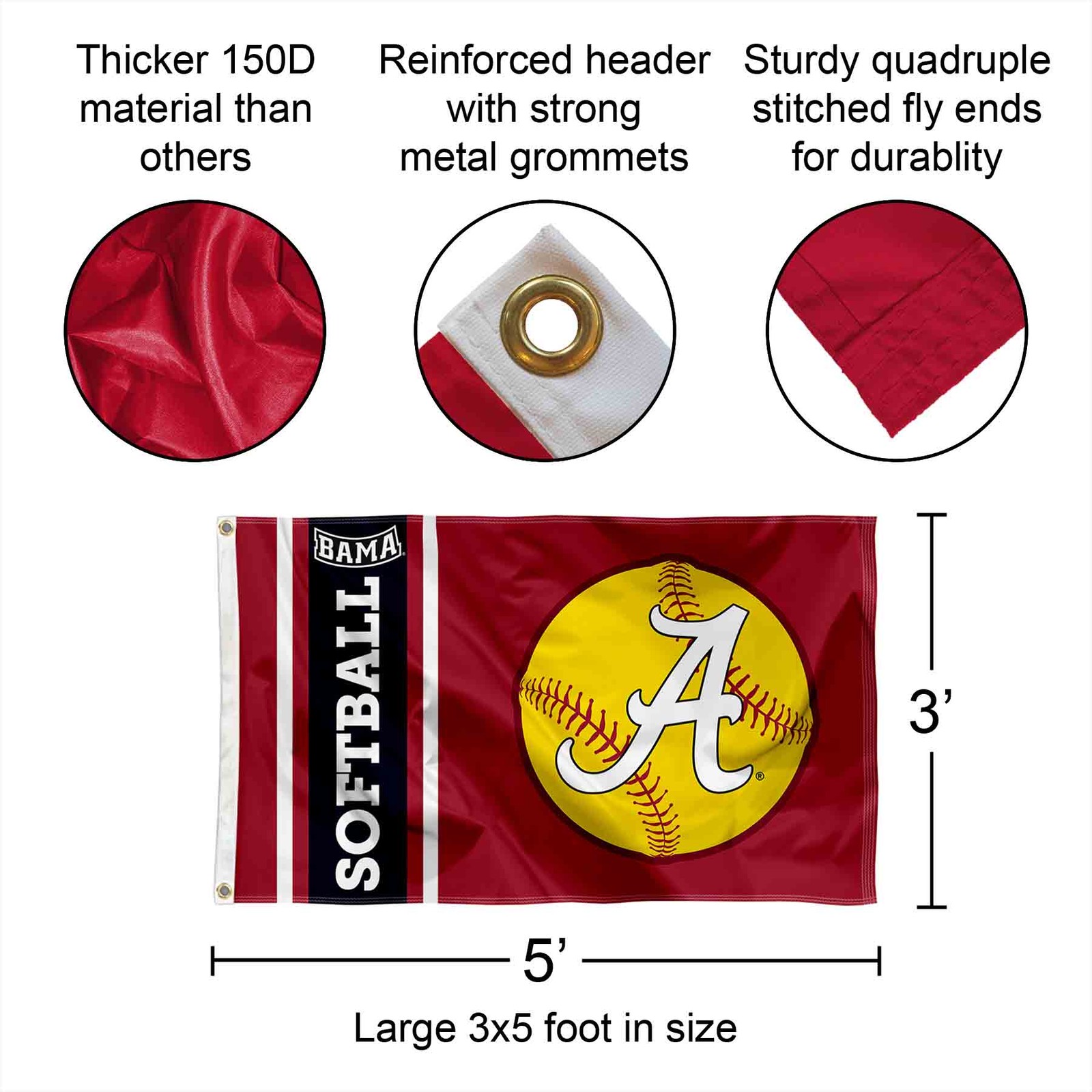 Alabama Crimson Tide Softball 3x5 Flag