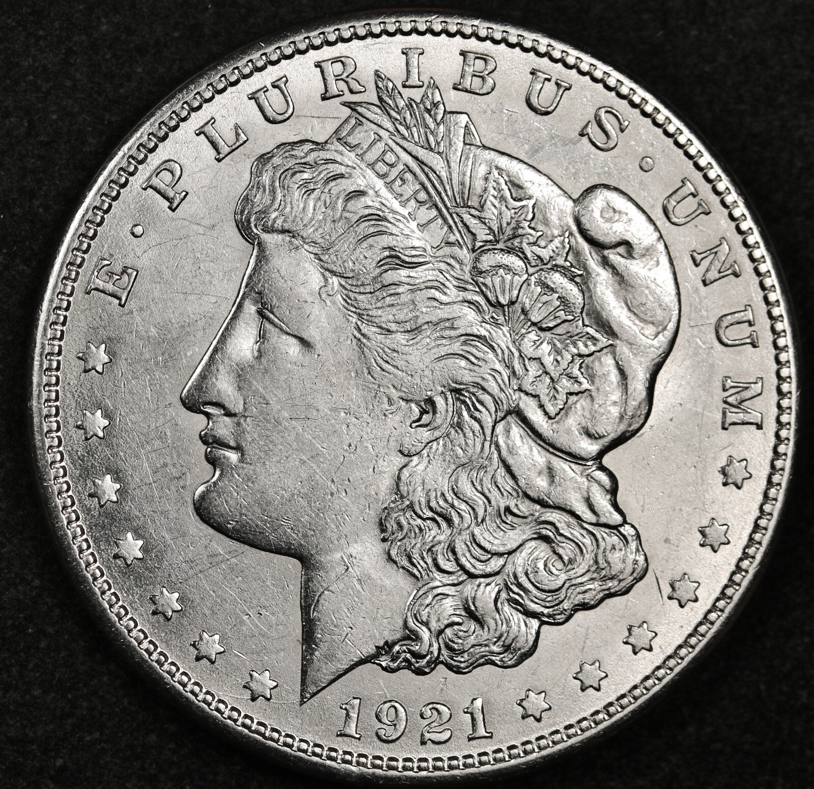 1921-s Morgan Silver Dollar.  AU. Inventory I.  180183