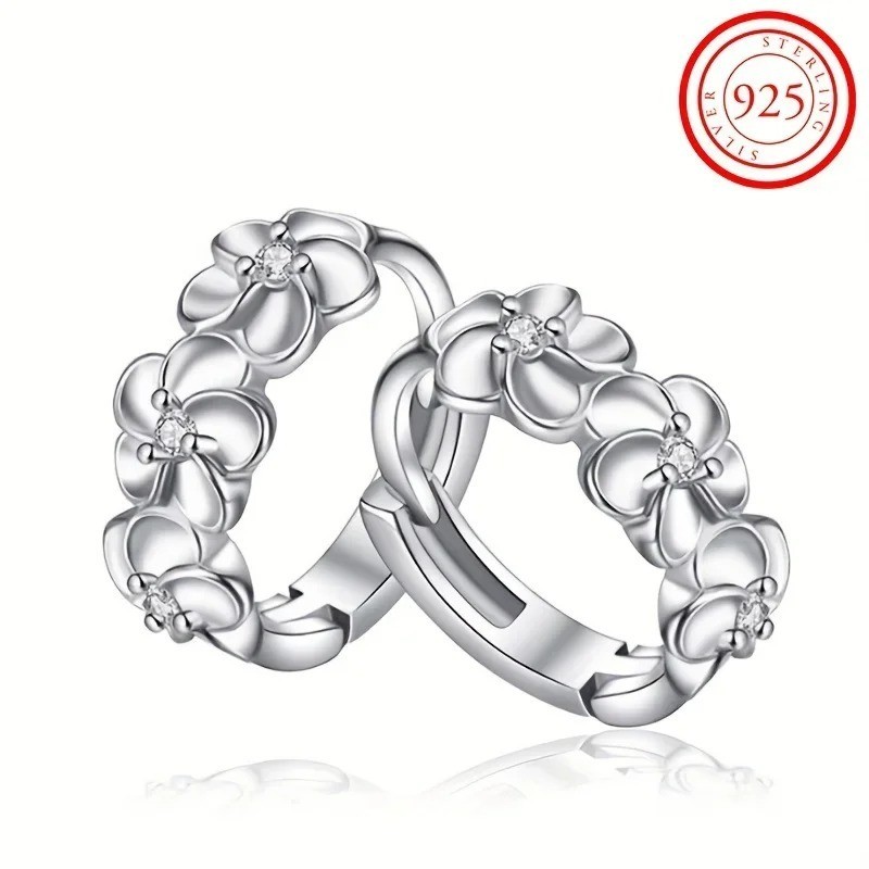 925 Sterling Silver Camellia Flower Hoop Earrings Women Elegant Jewelry