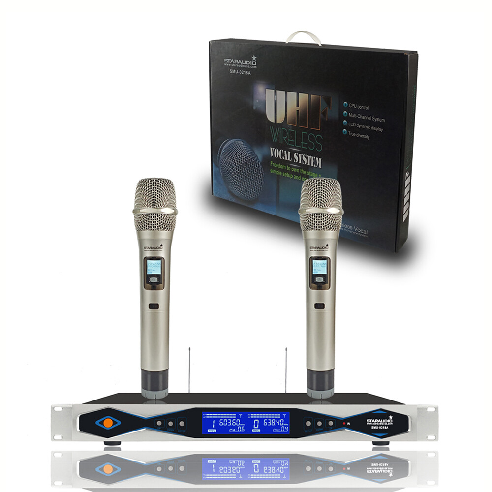 STARAUDIO 2 Channel UHF Handheld Wireless Microphone System Audio Karaoke DJ Mic