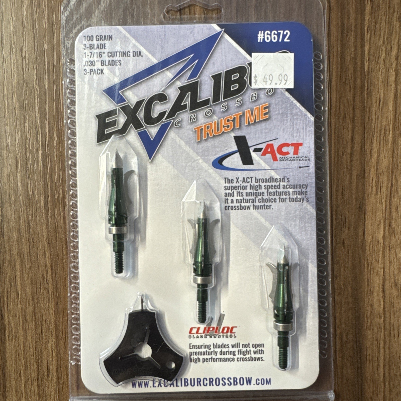 Excalibur #6672  100 Grain 3 Blade 1 7/16" Cutting Diameter Broadheads, 3 Pack