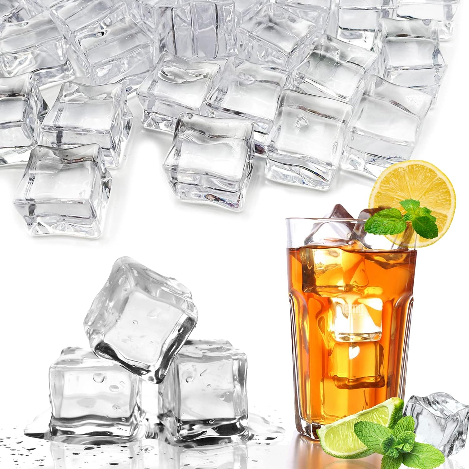 Acrylic Fake Ice Cubes 50pcs 25mm Clear Decorative Vase Fillers Display Props