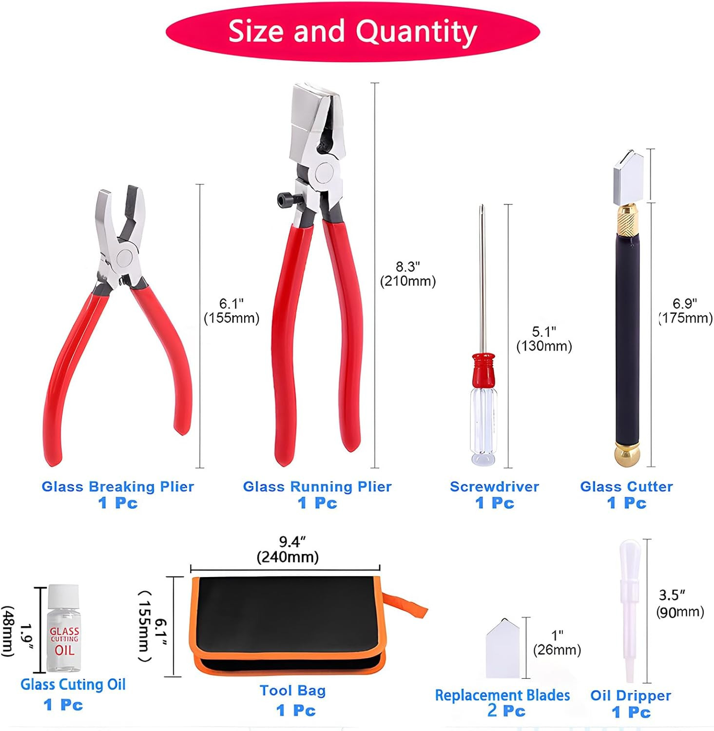 Glass Cutting Tool Set Kit Nipper Running Plier Breaking A KIT Fusing Breaking