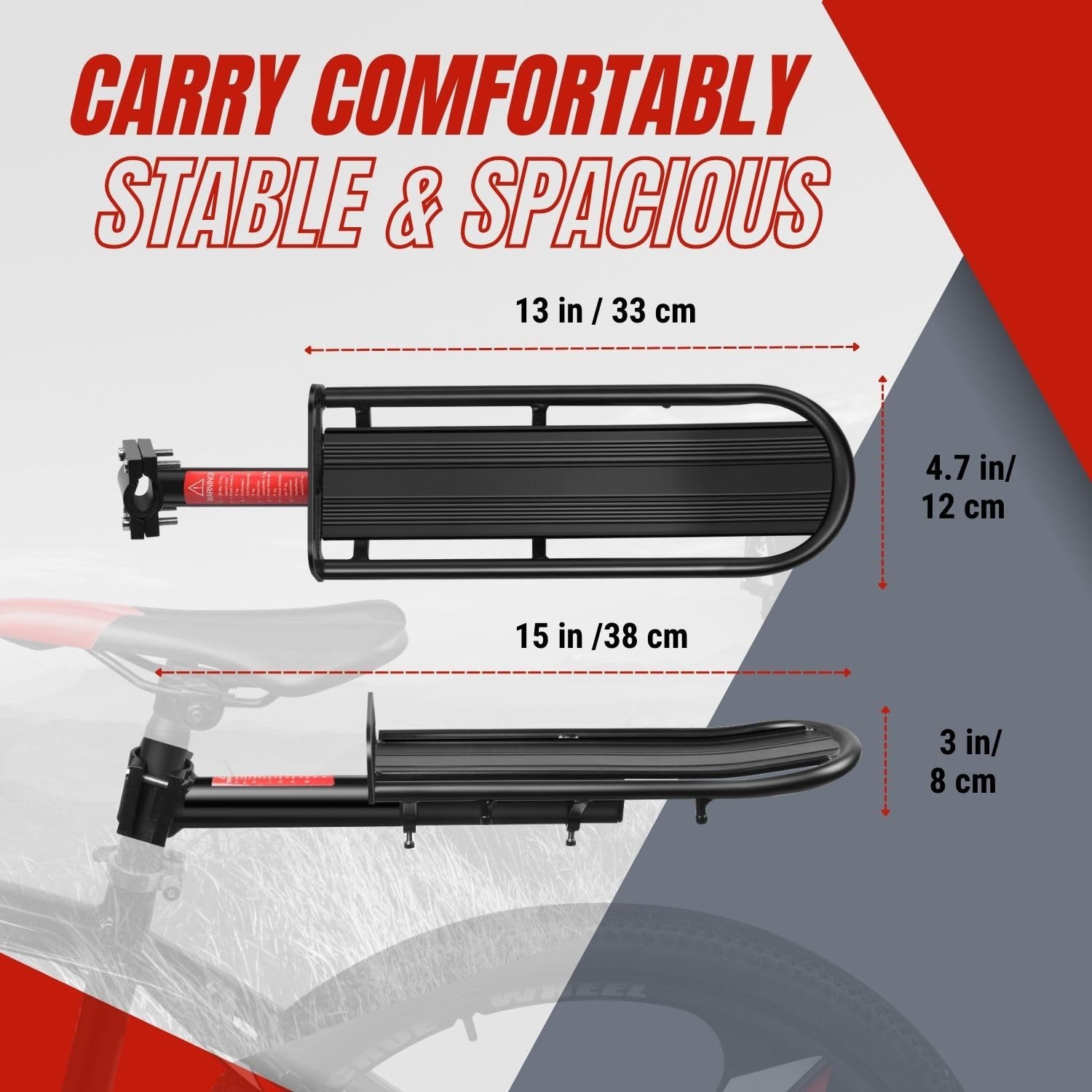 Adjustable Bicycle Carrier Rack, 20lb Capacity, Black - Back Bike Cargo Rack,...