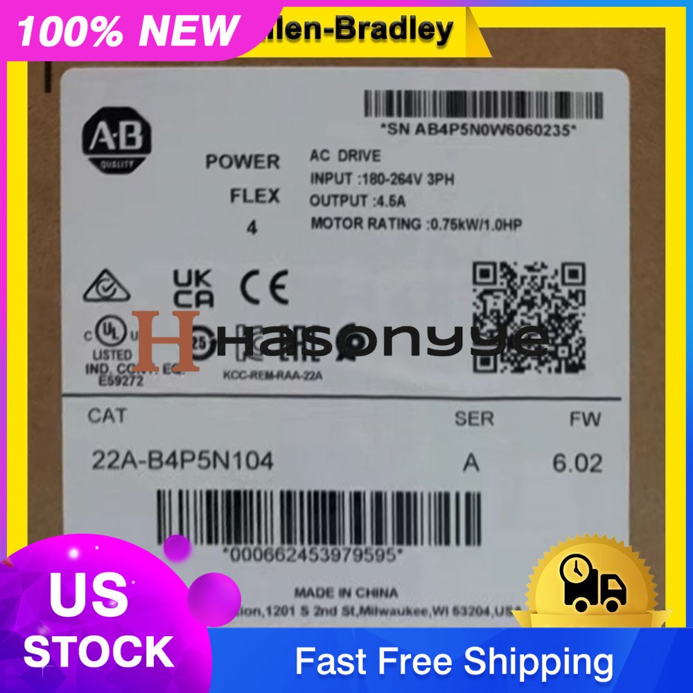 New Allen bradley 22A-B4P5N104 PowerFlex 4 240V 3P 1HP AC Drive us free tax